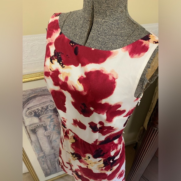 Ann Taylor White w/Deep Blush Florals Sleeveless A-Line Dress Woman’s Size 4 - Picture 2 of 11